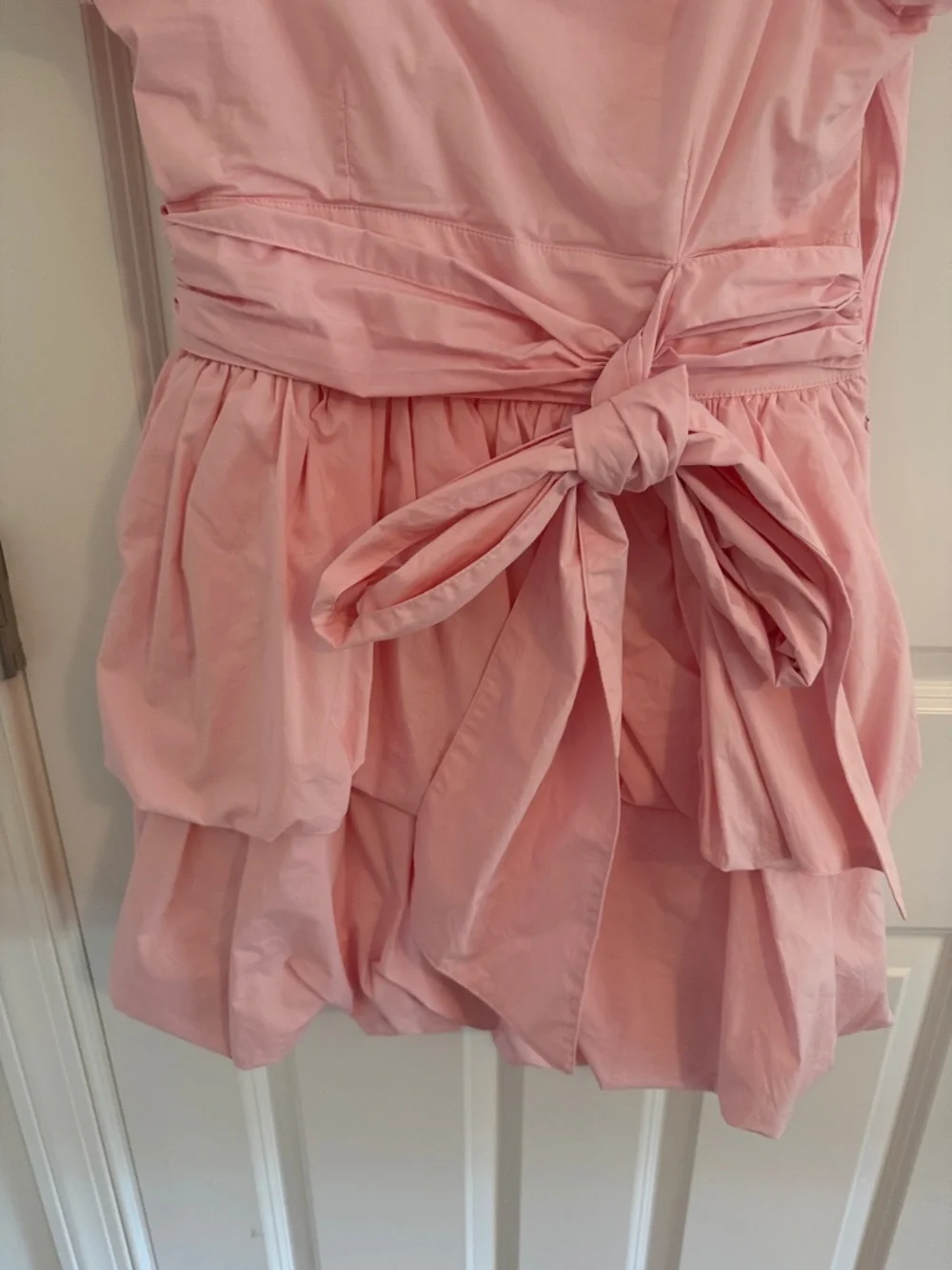 Olivaceous Pink Puff Sleeve Tiered Mini Dress with Waist Tie Small - Picture 7 of 12